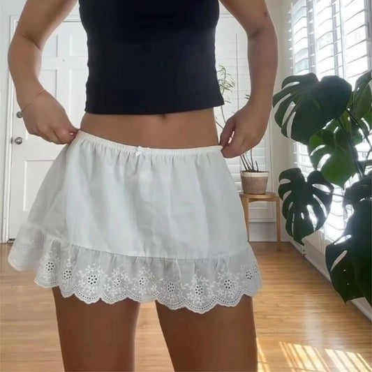 Floral Eyelet Embroidery Trim Mini Skirt