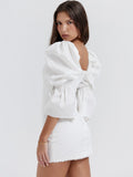 White Puff Sleeve Hook Mini Dress