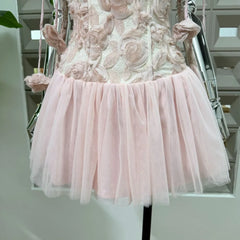 Embroidered Mesh Flower Tie Straps Tulle Mini Dress