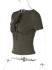 Front Hollow Out Tie Short Sleeve Top
