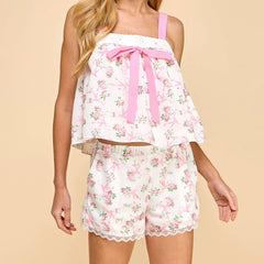 Floral Print Camisole and Elastic Shorts Loungewear Set