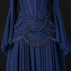 Cape Sleeve Chiffon Tiered Petals Sequined Pearl Embellished Gown