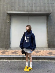 Blue Graphic Letter Hoddie - Free From Label