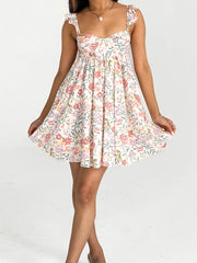 Floral dress worn by a model - pink print