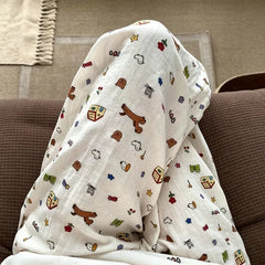 Cute Cartoon Elastic Waist Wide Leg Trousers