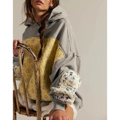 Floral Print Quilted Patchwork Hoodie