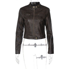 Brown Biker Faux Leather Jacket - Free From Label