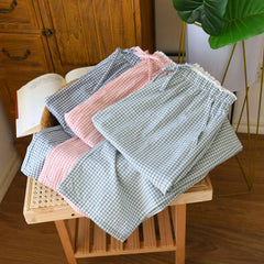 Cotton Plaid Wide Leg Pants