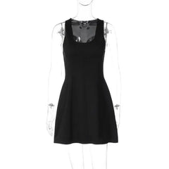 Solid U Neck Sleeveless A-line Mini Dress