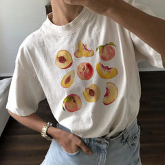 Vintage Peaches Printed Graphic Short Sleeve Tshirt