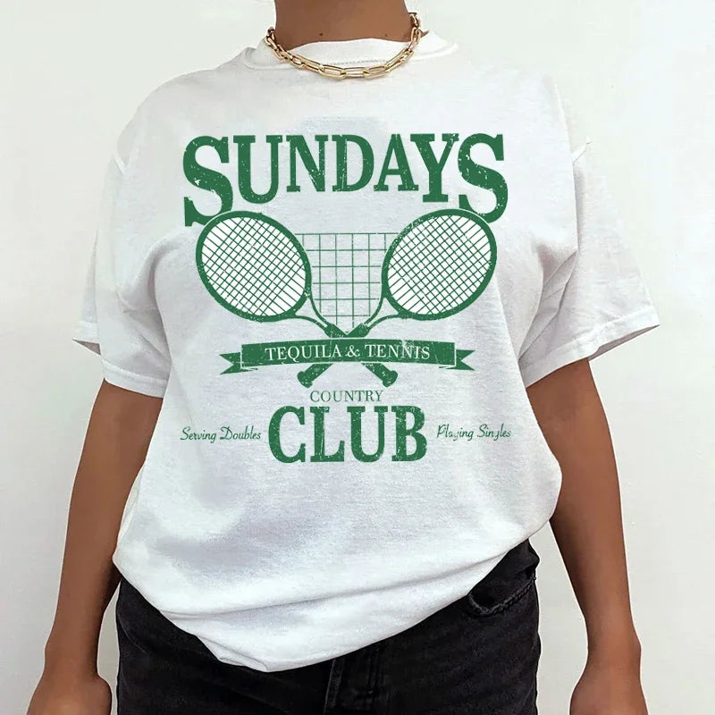 Sundays Club Cotton O-neck Casual Summer Woman Tshirts 