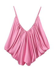 Satin Pleated Puff Hem Crop Top
