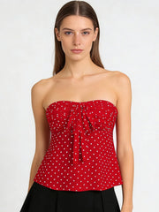 Dot Tie-up Print Strapless Top
