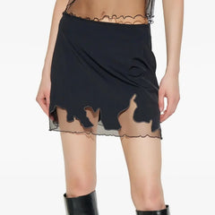 Black Mesh Patchwork Trim Mini Skirt