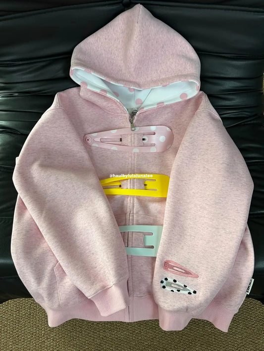 Large Hairclip Zipper Hoddie