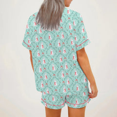 Bunny Bow/Clover Short Sleeve Button-up Top And Shorts  Pajama Set