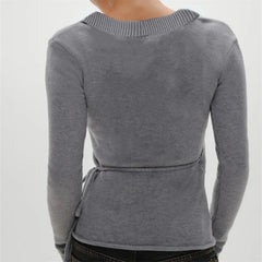 Grey Knitted Wrap Cardigan Top