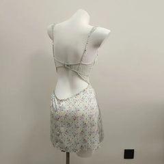 Green Stripe Floral print Lace Nightdress