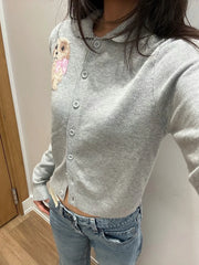 Grey Puppy Graphic Cardigan Sweater
