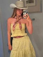 Yellow Ruched Strapless Crop Top And Maxi Skirt Set