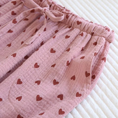 Cotton Heart Dotted Printed Drawstring Trousers