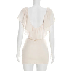 Ruffled V-Neck Crop Top And Mini Skirt Set