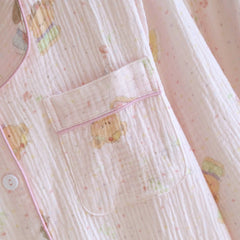 Cotton Pink Teddy Collard Pajama Set