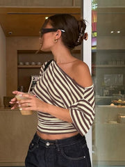 Diagonal Collar Striped T-shirt