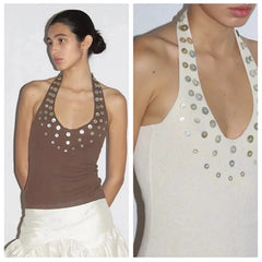 Halter Glitter Trim Top