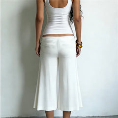 Metal Ring Waist Low Waist Wide Leg Cropped Pants