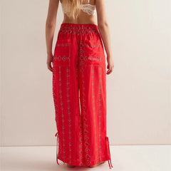 Printed Elastic Mid Rise Wide Leg Trousers