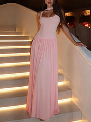 Tank Pleated Hem Maxi Dress With Scarf