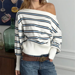 Striped Off-Shoulder Knit Jumper