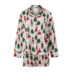 Christmas Santa Nutcracker Button Down Shirt And Shorts Pjs Set