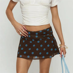 Polka Dot Print Low Waist Mini Skirt