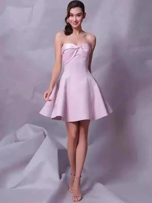 Pink Bowknot Patchwork Pleated A-line Mini Dress