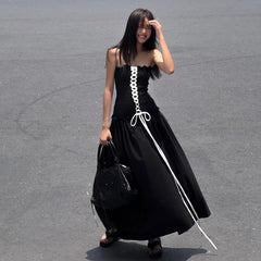 Black Tube Ruched Lace Up Maxi Dress - Free From Label