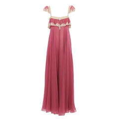 Pink Ruffle Lace Trim Maxi Dress
