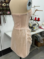 Beige Sheer Sequined Corset Draped Mini Dress