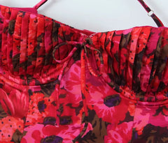 Red Floral Print Bustier Strappy Mini Dress