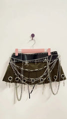 Micro Mini Pleated Belted Chain Skirt - Free From Label