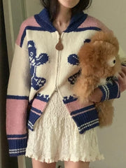 Bear Knitted Zipper Sweater