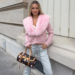 Fur Collar Knitted Cardigan