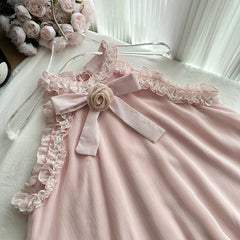 Pink Sleeveless Tank Lace Trim Bow Mini Dress