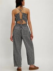 Wide Leg Plaid Spaghetti Strap Jumpsuit