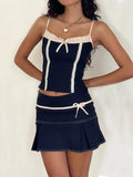 Blue Cami Bow Crop Top And Mini Skirt Set