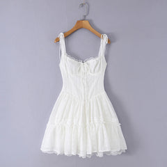 White Bow Tie Strap A-Line Mini Dress