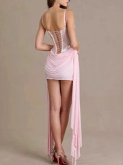 Pink Bustier Draped Bodycon Mini Dress