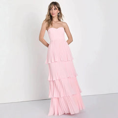 Frill Layered Strapless Maxi Dress