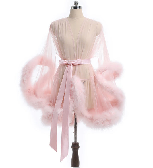 Short Feather Robe Dressing Gown